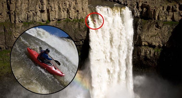 圖片：美國冒險家劃皮艇衝下57米瀑布幸運存活