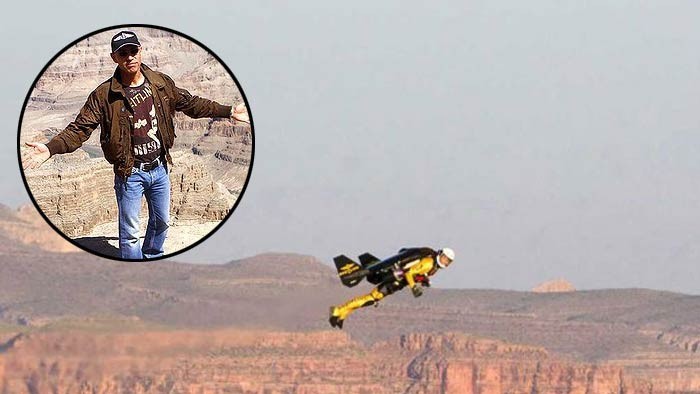 圖片：瑞士探險家背噴氣服成功飛越美大峽谷