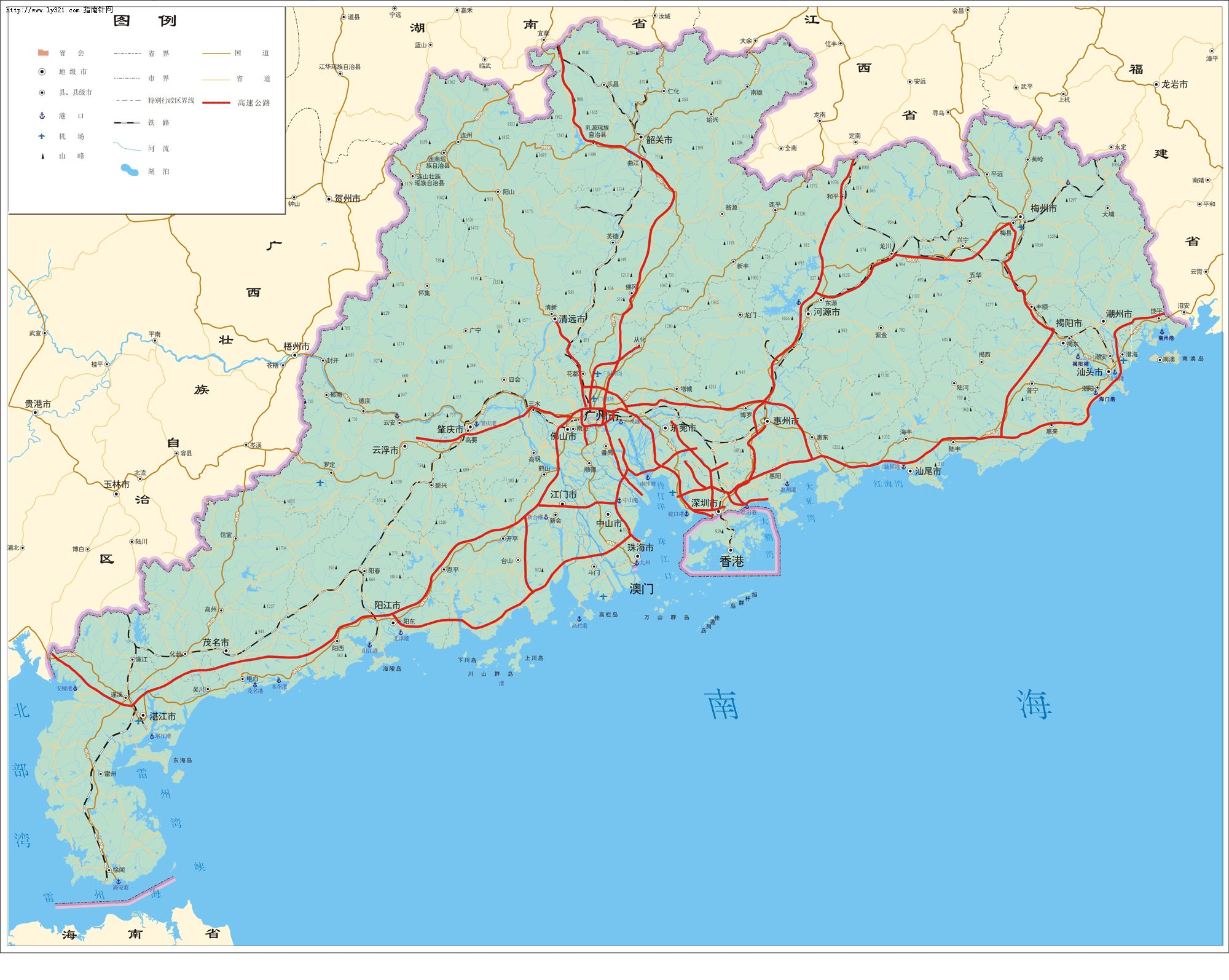 广东省全省公路图-+广东旅游地图.旅游地图-+美景旅游网